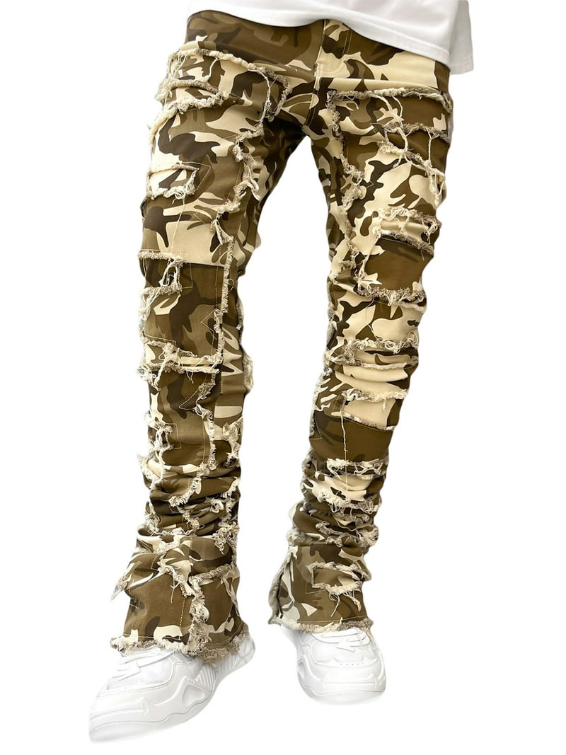 Men's Skinny Jeans Stretch Ripped Slim Fit Camouflage Denim Pants