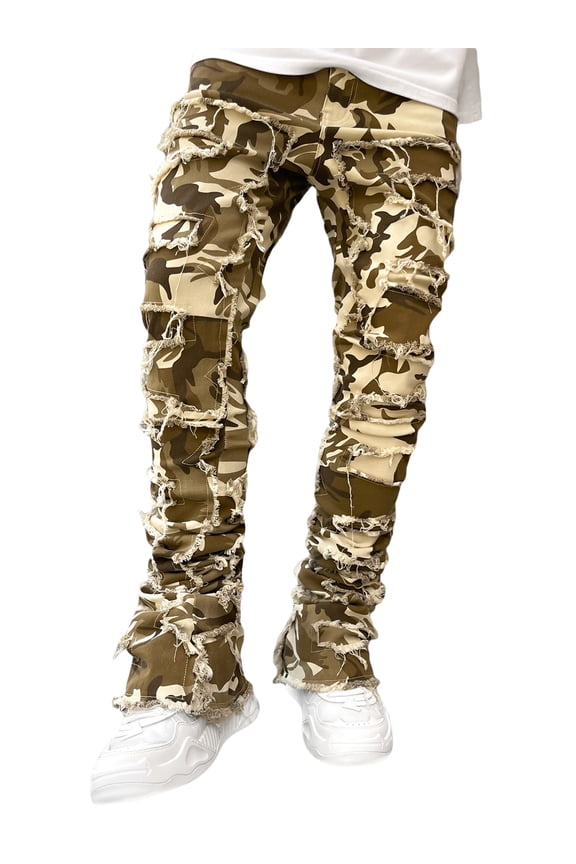 Men's Skinny Jeans Stretch Ripped Slim Fit Camouflage Denim Pants S/M/L/XL/XXL
