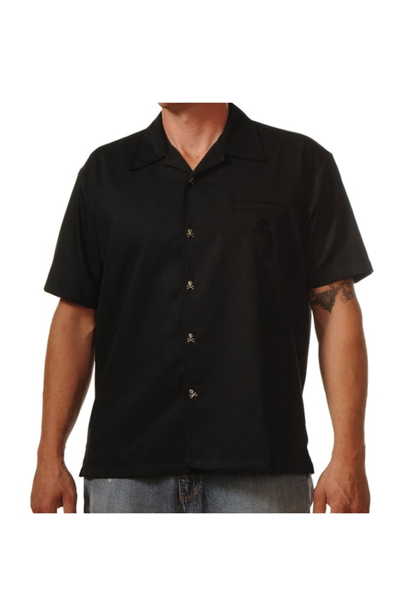 Men's Skull Button Up Bowling Shirt Black