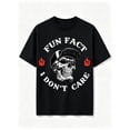 thumbnail image 1 of Men's Skull Flame Slogan Graphic T-Shirt Cotton Black Short Sleeve Crewneck Oversized, 1 of 8