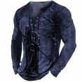 thumbnail image 1 of Men's Skull Graphic Print T-Shirt Retro V-Neck Long Sleeve Henley Shirts Gothic Button Down Vintage Tops Navy M, 1 of 3