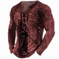 thumbnail image 1 of Men's Skull Graphic Print T-Shirt Retro V-Neck Long Sleeve Henley Shirts Gothic Button Down Vintage Tops Wine XXL, 1 of 3