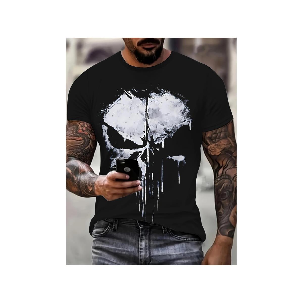 Men's Skull Graphic Round Neck Short Sleeve T-Shirt