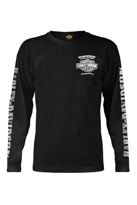 Men's Skull Lightning Crest Graphic Long Sleeve Shirt, Black, Harley Davidson