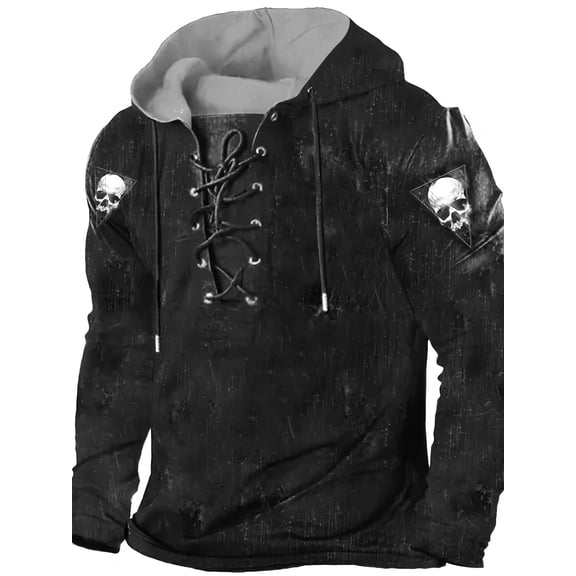 Men's Skull Print Hoodie with Drawstring Dark Punk Style Unique Casual Fashion Sweatshirt Comfortable Breathable Sportswear