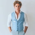 thumbnail image 1 of Men's Sky Blue V Neck Waistcoat Light and Trendy Single Breasted Vest for Formal Occasions, 1 of 2