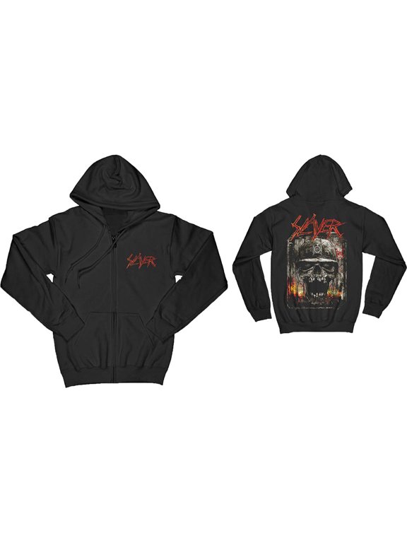 Men's Slayer Etched Skull (Back Print) Zippered Hooded Sweatshirt XXXX-Large Black