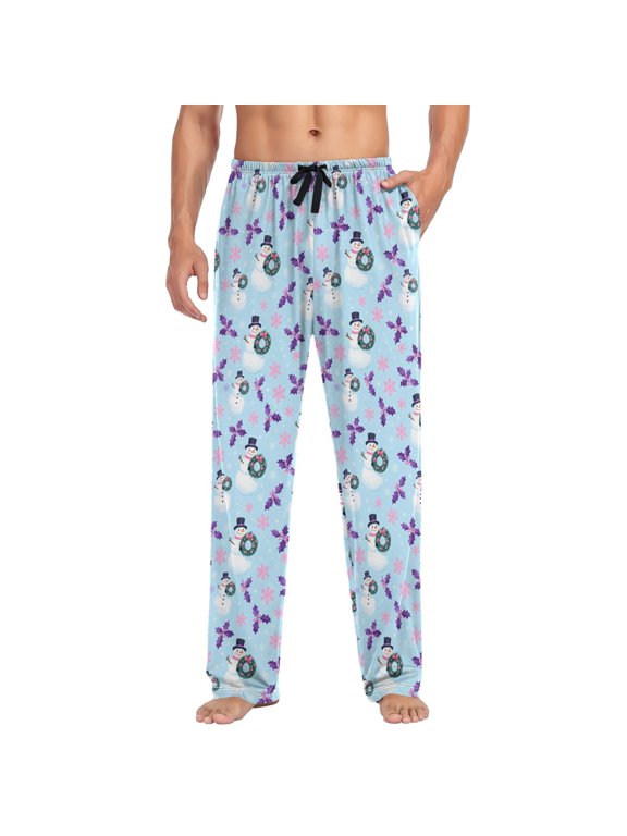 Men's Sleep Lounge Pants with Snowman Holly Snowflake Print Medium