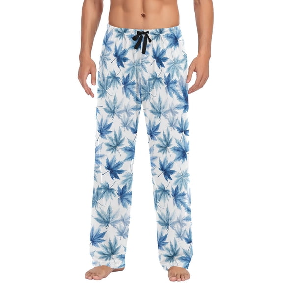 Men's Sleep Pants Lightweight Pjs Sleepwear Comfortable Lounge Pants Bottom Pants with Pocket Abstract Blue Maple Leaves