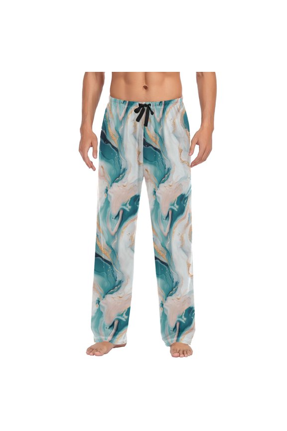 Men's Sleep Pants Lightweight Pjs Sleepwear Comfortable Lounge Pants Bottom Pants with Pocket Abstract Marble Pattern