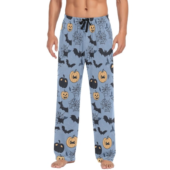 Men's Sleep Pants Lightweight Pjs Sleepwear Comfortable Lounge Pants Bottom Pants with Pocket Bats and Spider Web Pattern