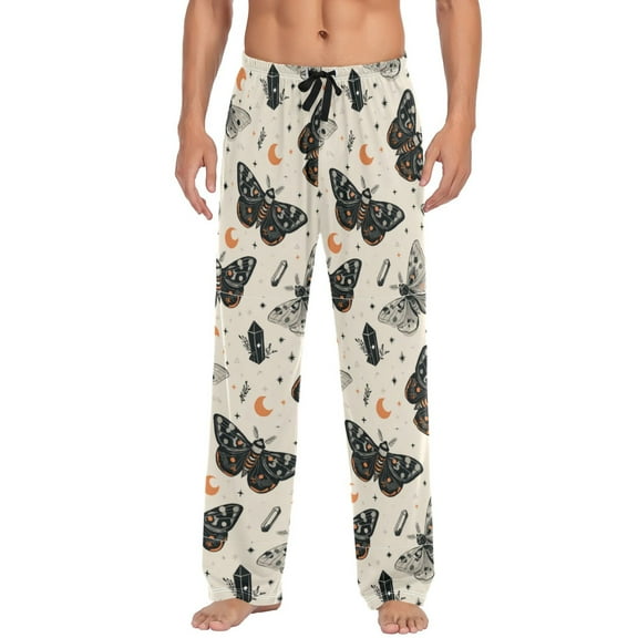 Men's Sleep Pants Lightweight Pjs Sleepwear Comfortable Lounge Pants Bottom Pants with Pocket Black and White Moths
