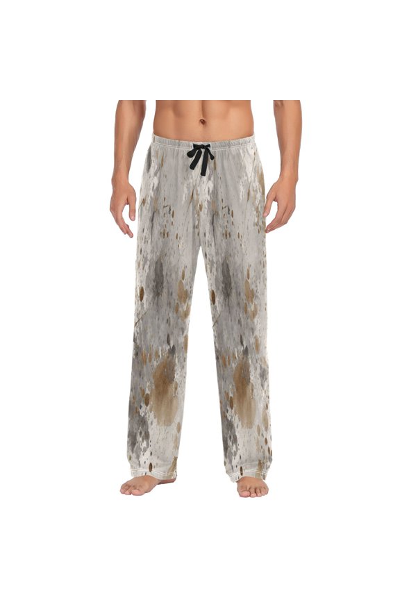 Men's Sleep Pants Lightweight Pjs Sleepwear Comfortable Lounge Pants Bottom Pants with Pocket Brown Paint Splatters Pattern