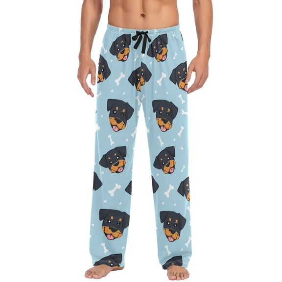 Men's Sleep Pants Lightweight Pjs Sleepwear Comfortable Lounge Pants Bottom Pants with Pocket Cartoon Dog Faces and Bones