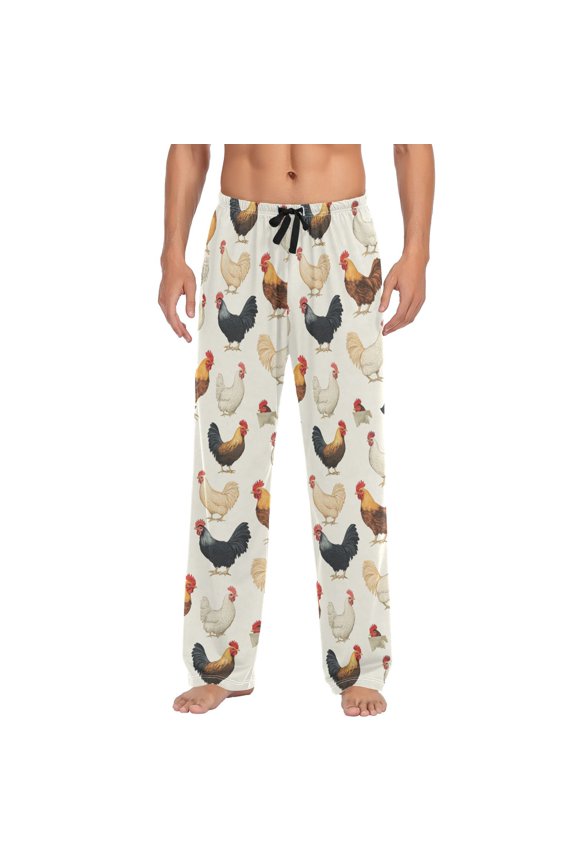 Men's Sleep Pants Lightweight Pjs Sleepwear Comfortable Lounge Pants Bottom Pants with Pocket Chickens Pattern