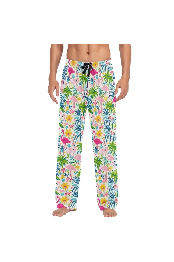 Men's Sleep Pants Lightweight Pjs Sleepwear Comfortable Lounge Pants Bottom Pants with Pocket Colorful Flamingo Pattern
