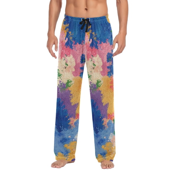 Men's Sleep Pants Lightweight Pjs Sleepwear Comfortable Lounge Pants Bottom Pants with Pocket Colorful Splashes and Brushstrokes