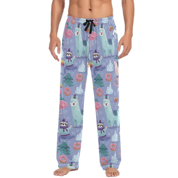 Men's Sleep Pants Lightweight Pjs Sleepwear Comfortable Lounge Pants Bottom Pants with Pocket Cute Animals in The Snow