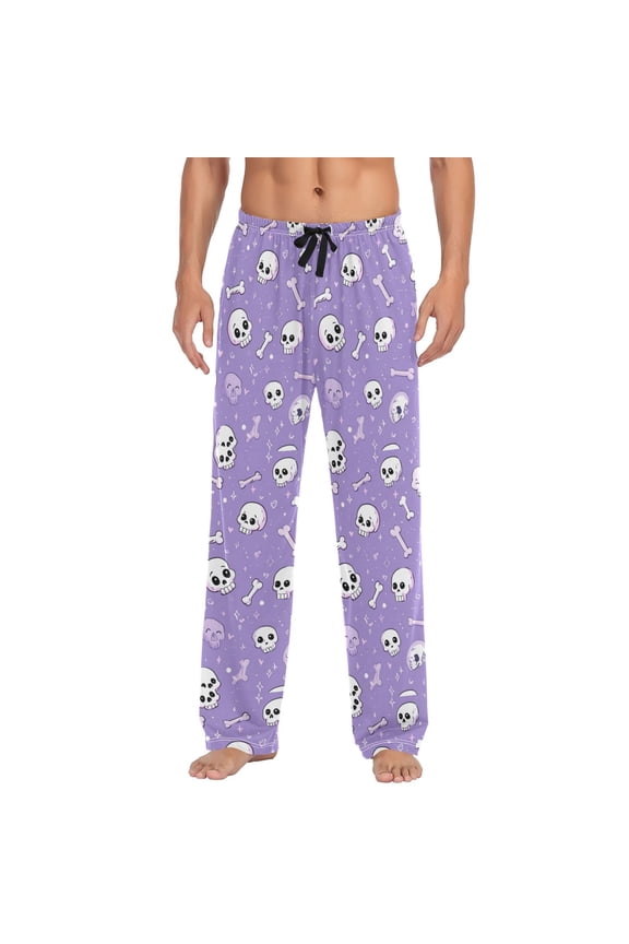 Men's Sleep Pants Lightweight Pjs Sleepwear Comfortable Lounge Pants Bottom Pants with Pocket Cute Skulls and Bones