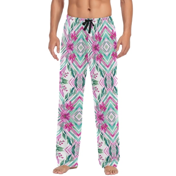 Men's Sleep Pants Lightweight Pjs Sleepwear Comfortable Lounge Pants Bottom Pants with Pocket Elegant Shapes with Flowers