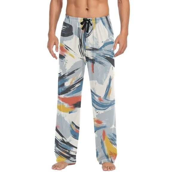 Men's Sleep Pants Lightweight Pjs Sleepwear Comfortable Lounge Pants Bottom Pants with Pocket Gray Brush Strokes