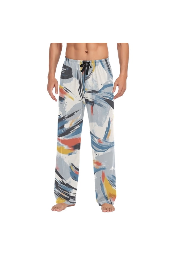 Men's Sleep Pants Lightweight Pjs Sleepwear Comfortable Lounge Pants Bottom Pants with Pocket Gray Brush Strokes