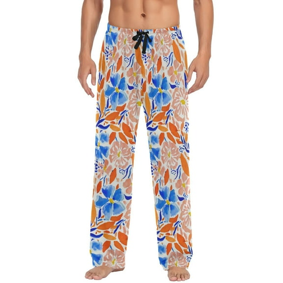 Men's Sleep Pants Lightweight Pjs Sleepwear Comfortable Lounge Pants Bottom Pants with Pocket Hand-painted Watercolor Floral