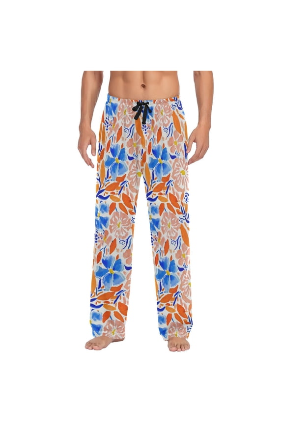 Men's Sleep Pants Lightweight Pjs Sleepwear Comfortable Lounge Pants Bottom Pants with Pocket Hand-painted Watercolor Floral