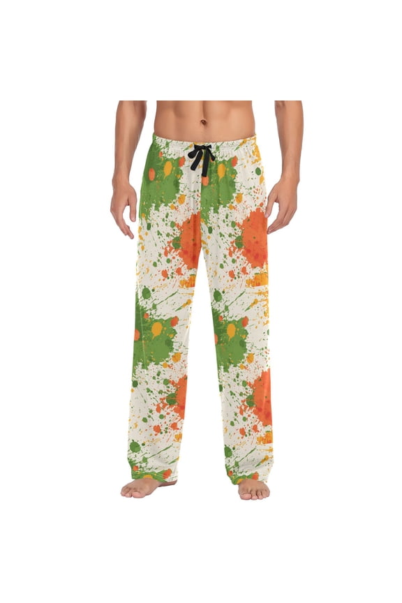 Men's Sleep Pants Lightweight Pjs Sleepwear Comfortable Lounge Pants Bottom Pants with Pocket Paint Splatter Pattern