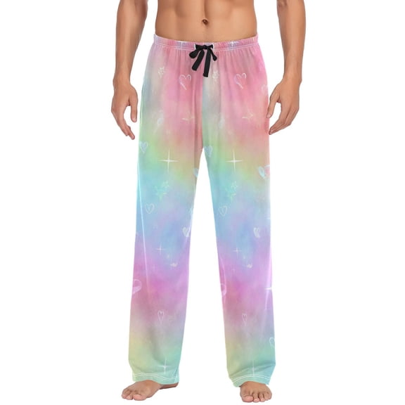 Men's Sleep Pants Lightweight Pjs Sleepwear Comfortable Lounge Pants Bottom Pants with Pocket Pastel Rainbow Tie-dye