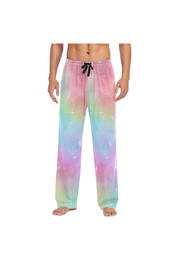 Men's Sleep Pants Lightweight Pjs Sleepwear Comfortable Lounge Pants Bottom Pants with Pocket Pastel Rainbow Tie-dye