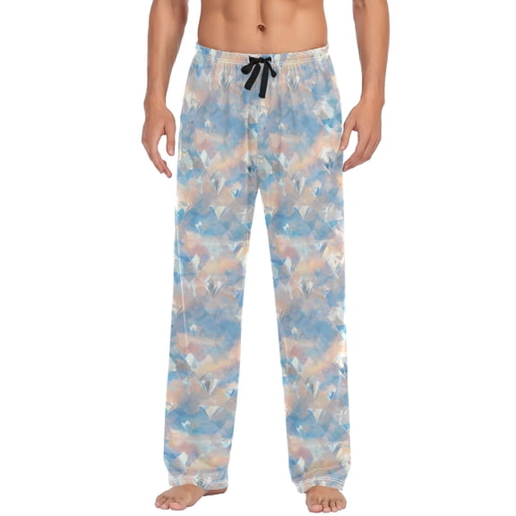 Men's Sleep Pants Lightweight Pjs Sleepwear Comfortable Lounge Pants Bottom Pants with Pocket Peach and Blue Rhombus