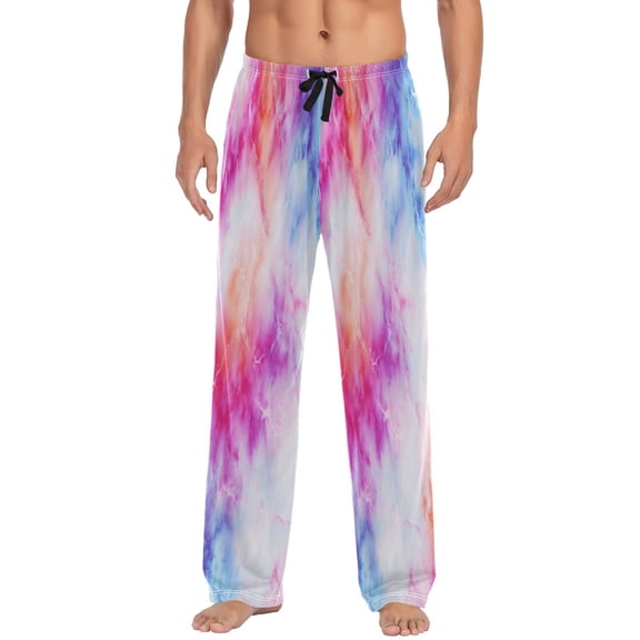 Men's Sleep Pants Lightweight Pjs Sleepwear Comfortable Lounge Pants Bottom Pants with Pocket Pink and Blue Tie-dye Pattern