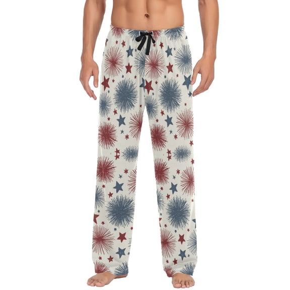 Men's Sleep Pants Lightweight Pjs Sleepwear Comfortable Lounge Pants Bottom Pants with Pocket Stars and Fireworks