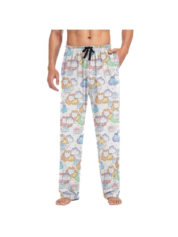 Men's Sleep Pants with Cartoon Clouds Cute Print X-Large