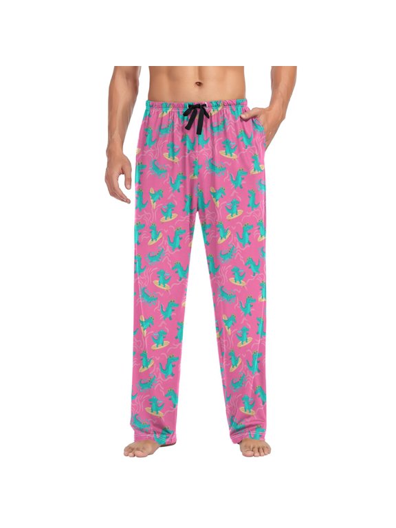 Men's Sleep Pants with Funny Surfing Crocodile Print X-Large
