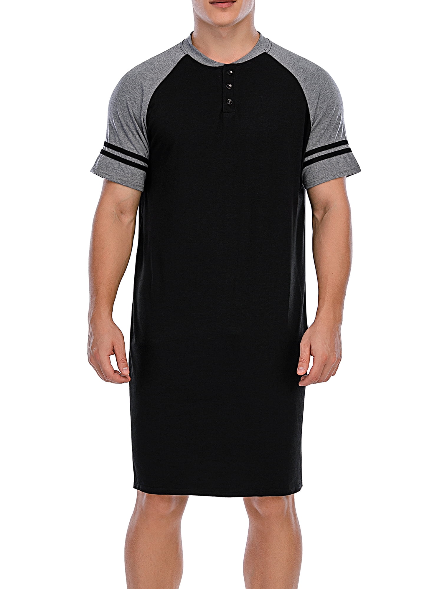 Men's Sleep Shirt Cotton Nightshirt Short Sleeve Soft Sleepwear Loose