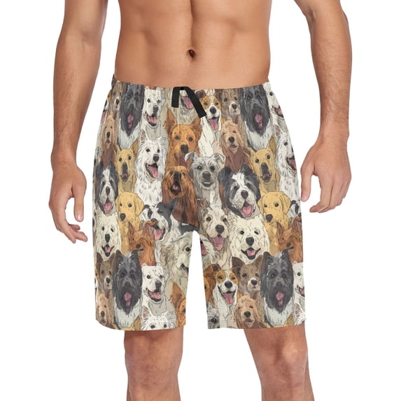 Men’s Sleep Shorts Relaxed Fit Lounge Pants with Pockets Mens Pajama Loungewear Home Wear Comfort A Large Group Of Dogs Small