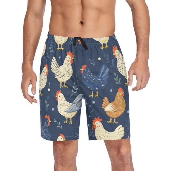 Men’s Sleep Shorts Relaxed Fit Lounge Pants with Pockets Mens Pajama Loungewear Home Wear Comfort Chickens and Hens X-Large