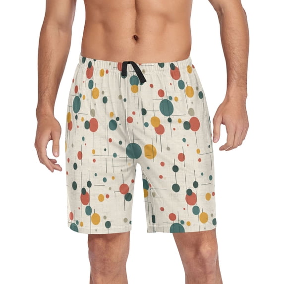 Men’s Sleep Shorts Relaxed Fit Lounge Pants with Pockets Mens Pajama Loungewear Home Wear Comfort Colorful Dots and Lines X-Large