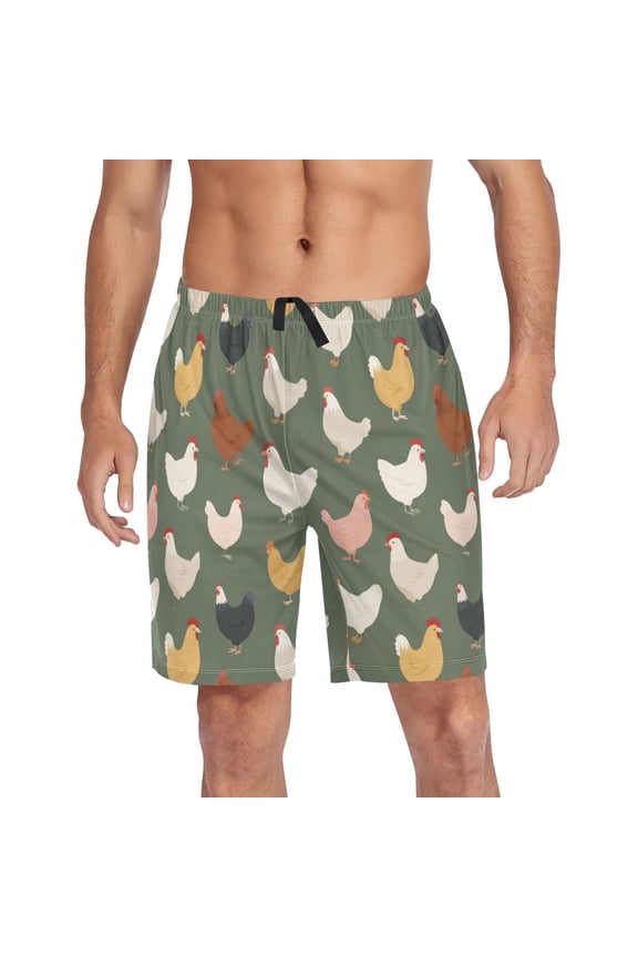 Men’s Sleep Shorts Relaxed Fit Lounge Pants with Pockets Mens Pajama Loungewear Home Wear Comfort Cute Colorful Chickens Pattern Medium