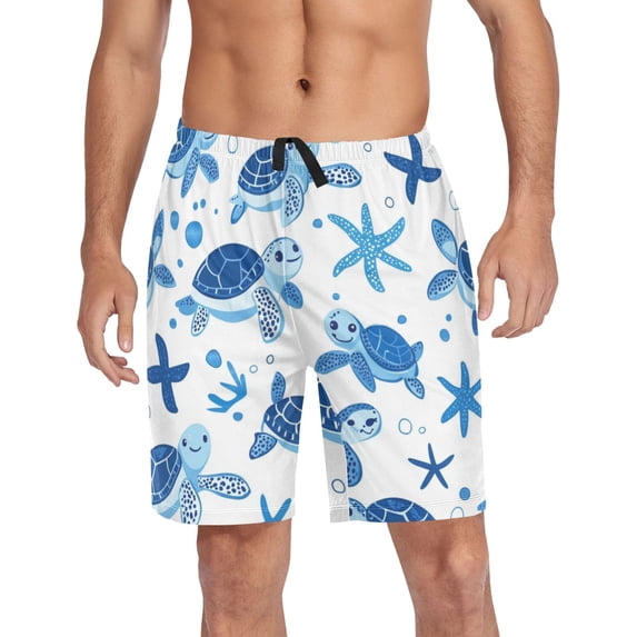 Men’s Sleep Shorts Relaxed Fit Lounge Pants with Pockets Mens Pajama Loungewear Home Wear Comfort Cute Turtles and Starfish Medium