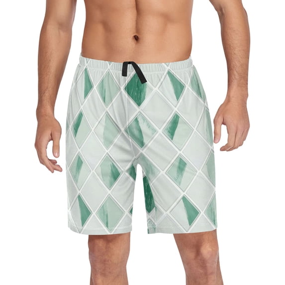 Men’s Sleep Shorts Relaxed Fit Lounge Pants with Pockets Mens Pajama Loungewear Home Wear Comfort White and Green Pattern XX-Large