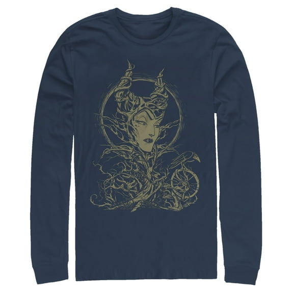 Men's Sleeping Beauty Maleficent Twisted Queen Long Sleeve Shirt Navy Blue 2X Large