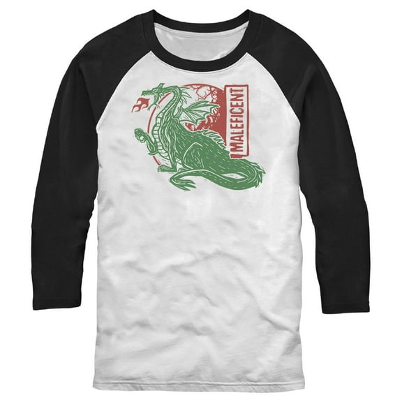 Men's Sleeping Beauty Woodblock Maleficent  Baseball Graphic Tee White/Black Medium
