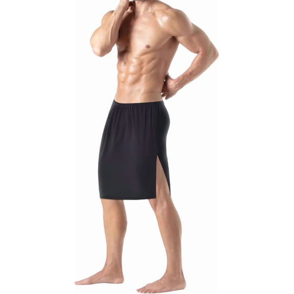 Men's Sleepwear Bottoms, Side-Slit Robe Pants No-Hassle, No-Stripping Robe Pants Breathable Wrap Skirt Soft Towel Skirt