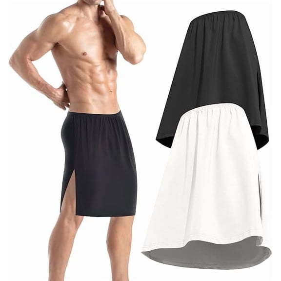 Men's Sleepwear Bottoms, Side-Slit Robe Pants No-Hassle, No-Stripping Robe Pants Breathable Wrap Skirt Soft Towel Skirt