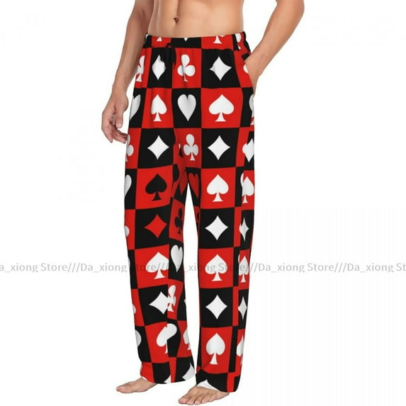 Men's Sleepwear Loose Sleep Pants Pajamas Chess Figures Pattern Long Lounge Bottoms Casual Homewear