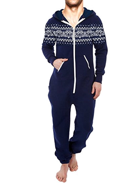 Men's Sleepwear One Piece Pajamas Unisex Non Footed Playsuit Adult Printed Jumpsuit