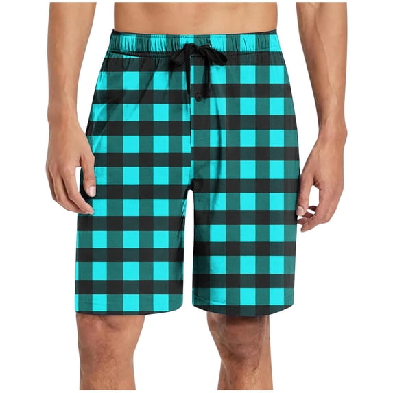 Men's Sleepwear Shorts Pajama Bottom Lounge Short Plaid Button Open Fly Lightweight Elastic Waist PJ Bottoms Size 3XL Sky Blue